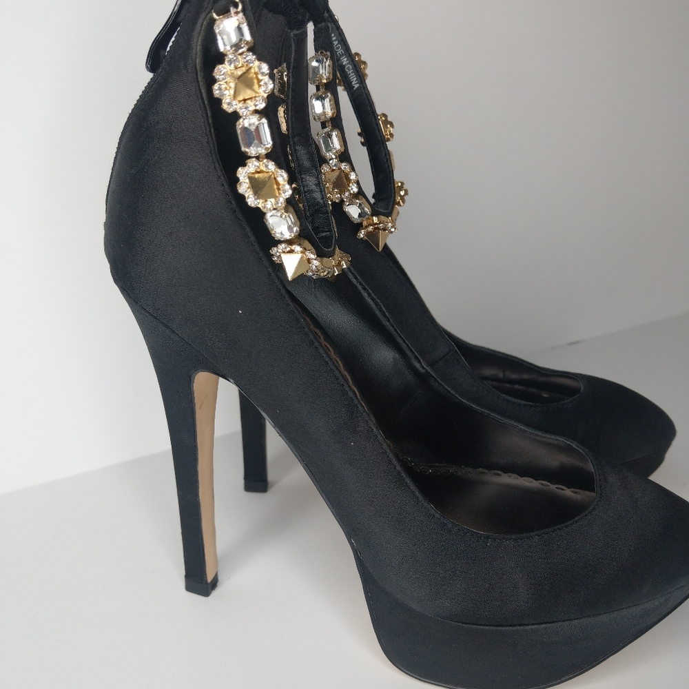 Bebe black spiky heel studded ankle strap